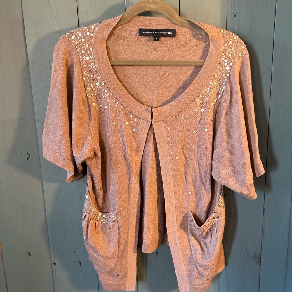 French Connection Purple Cardigan with Rhinestone Accents, Size Large